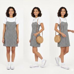 *Room Service Black and White Gingham Spaghetti Strap Dress